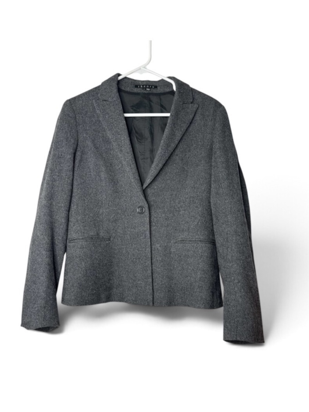 THEORY Andy Blazer Women's Size 8 Gray Black Wool Cotton Single Button Academia